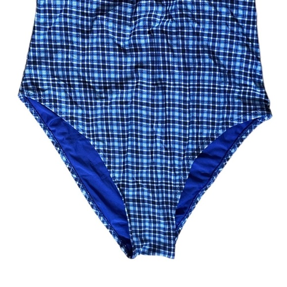 Mermaid Swimwear Plaid Ruffle Bright Blue Halter One Piece Swimsuit Size L - Picture 6 of 8